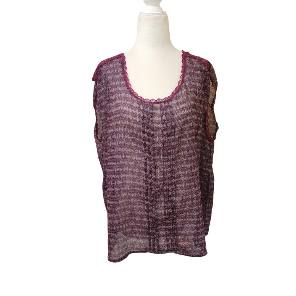 Route 66 Purple Floral Sheer Sleeveless Top Lace Detail Women's XL